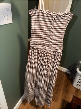 T.J.Maxx Brown and White Gingham Smocked Maxi Dress